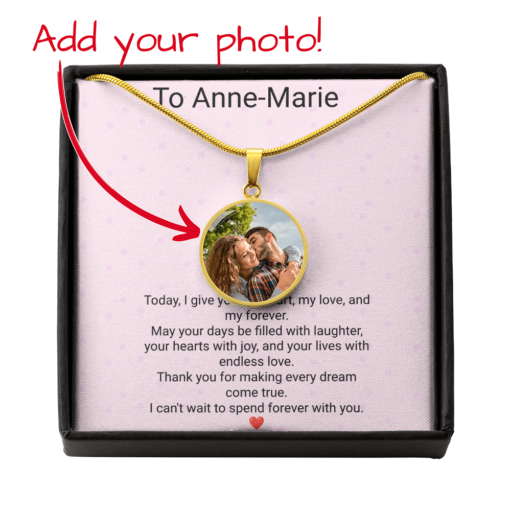 Personalised Girlfriend Birthday Gift Circle Necklace with Photo & Engraving | Custom Keepsake Necklace