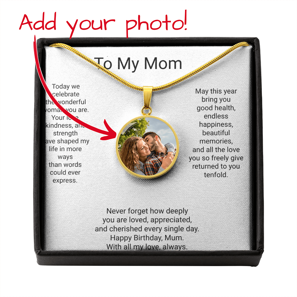 Personalised Mom Birthday Gift Circle Necklace with Photo & Engraving | Custom Keepsake Necklace