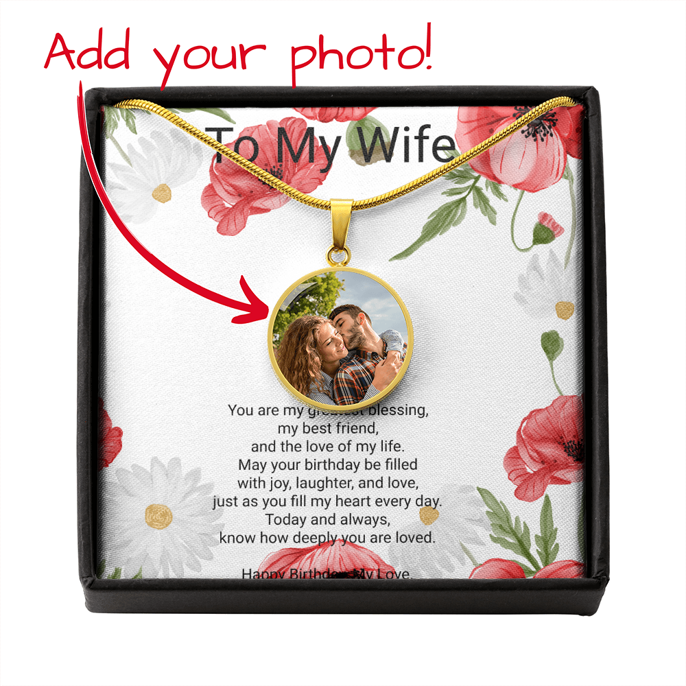 Personalised Wife Birthday Gift Circle Necklace with Photo & Engraving | Custom Keepsake Necklace