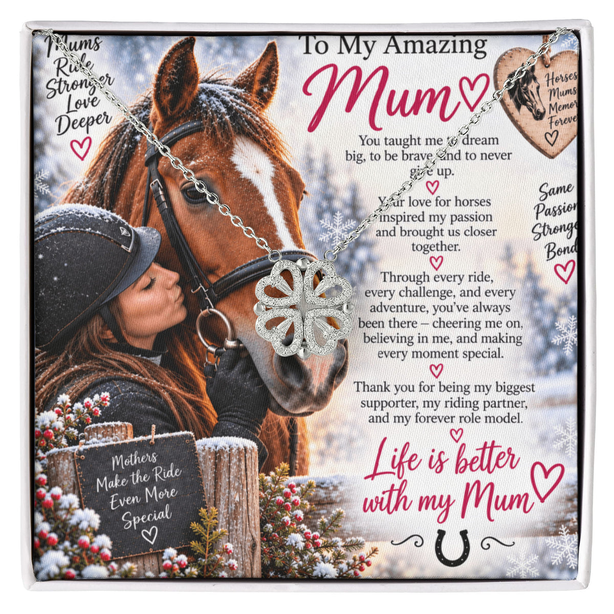 Horse Riding Mum Magnetic Hearts Necklace – Equestrian Gift for Horse-Loving Mum