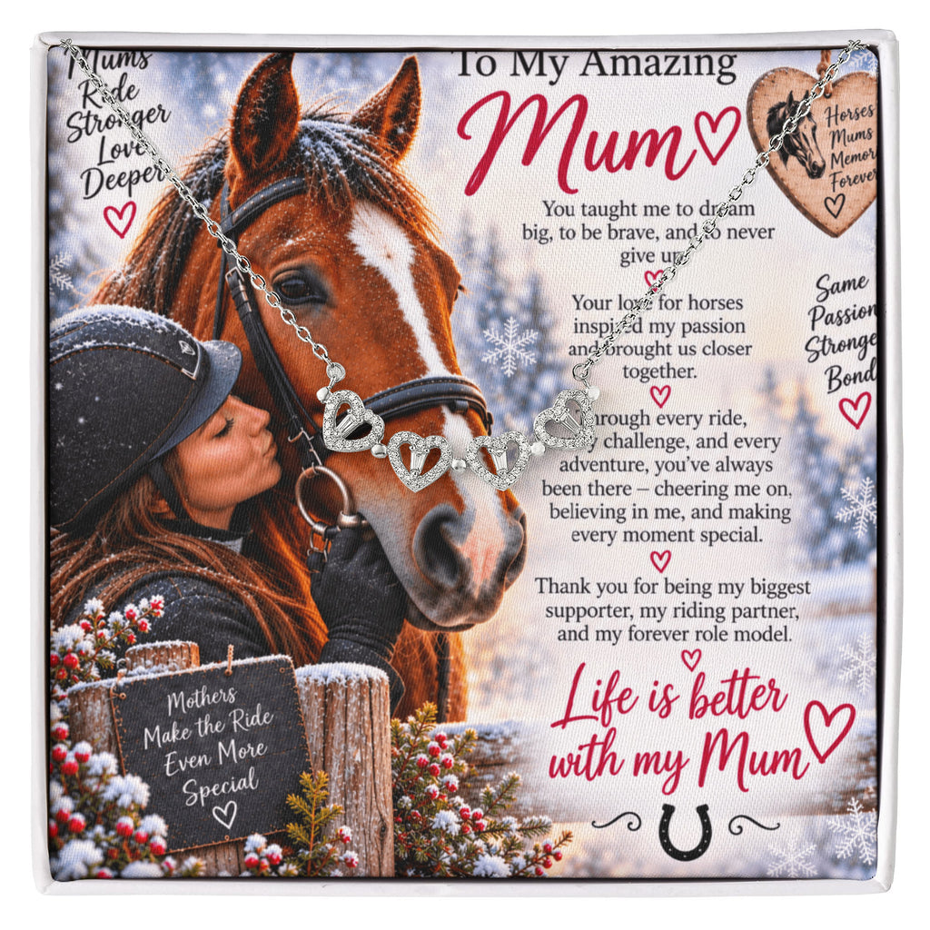 Horse Riding Mum Magnetic Hearts Necklace – Equestrian Gift for Horse-Loving Mum