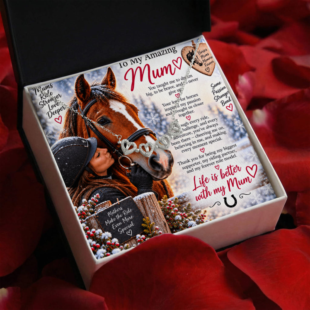 Horse Riding Mum Magnetic Hearts Necklace – Equestrian Gift for Horse-Loving Mum