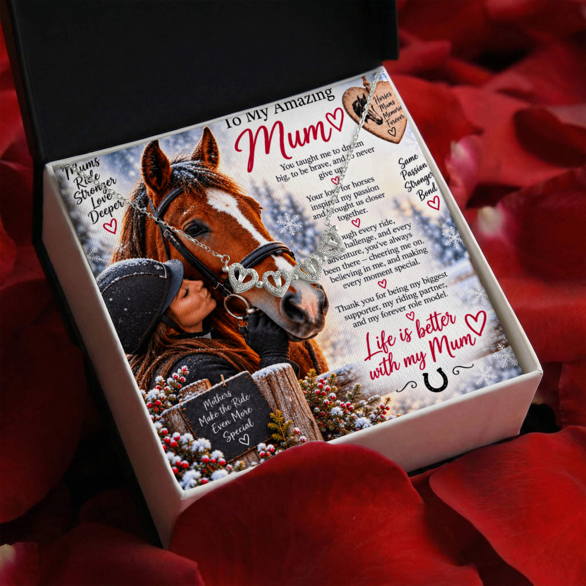 Horse Riding Mum Magnetic Hearts Necklace – Equestrian Gift for Horse-Loving Mum