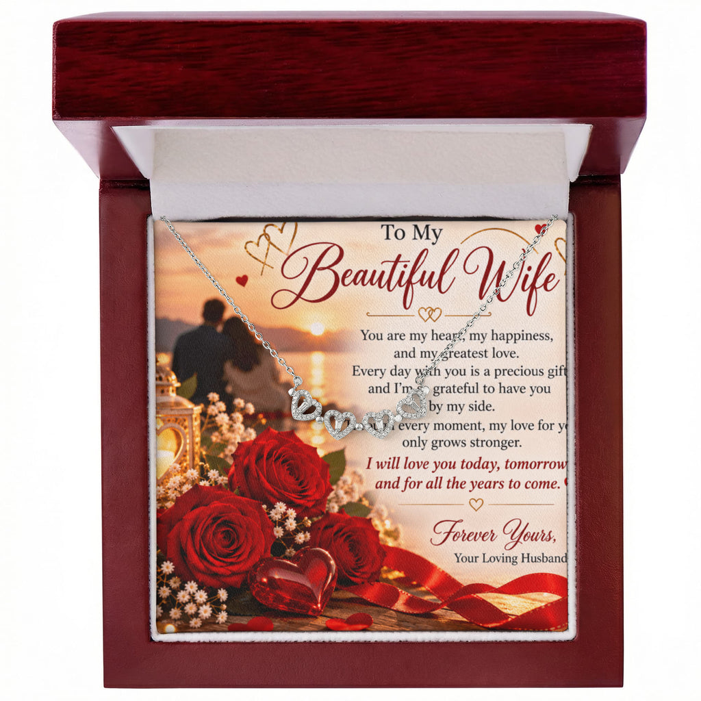 Wife Gift Magnetic Hearts Necklace – Clover Pendant & Romantic Heart Necklace
