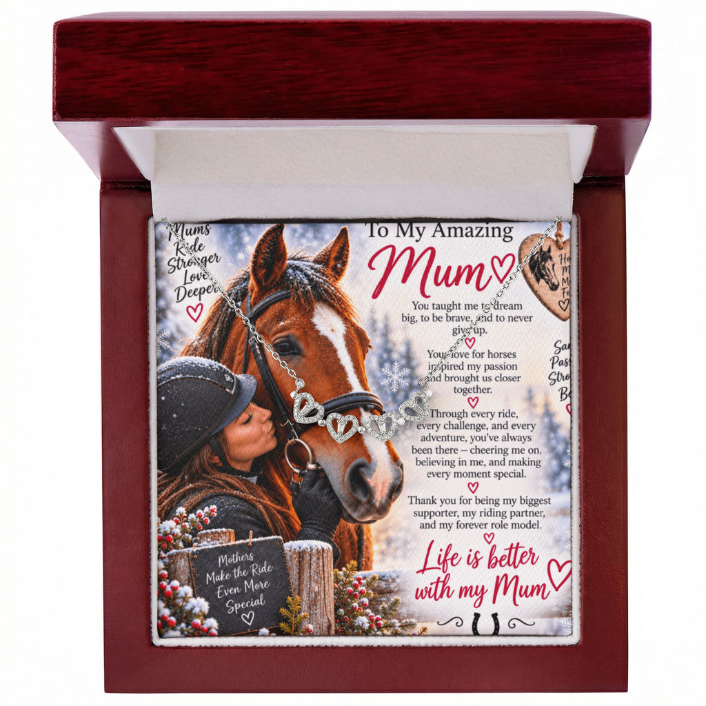 Horse Riding Mum Magnetic Hearts Necklace – Equestrian Gift for Horse-Loving Mum