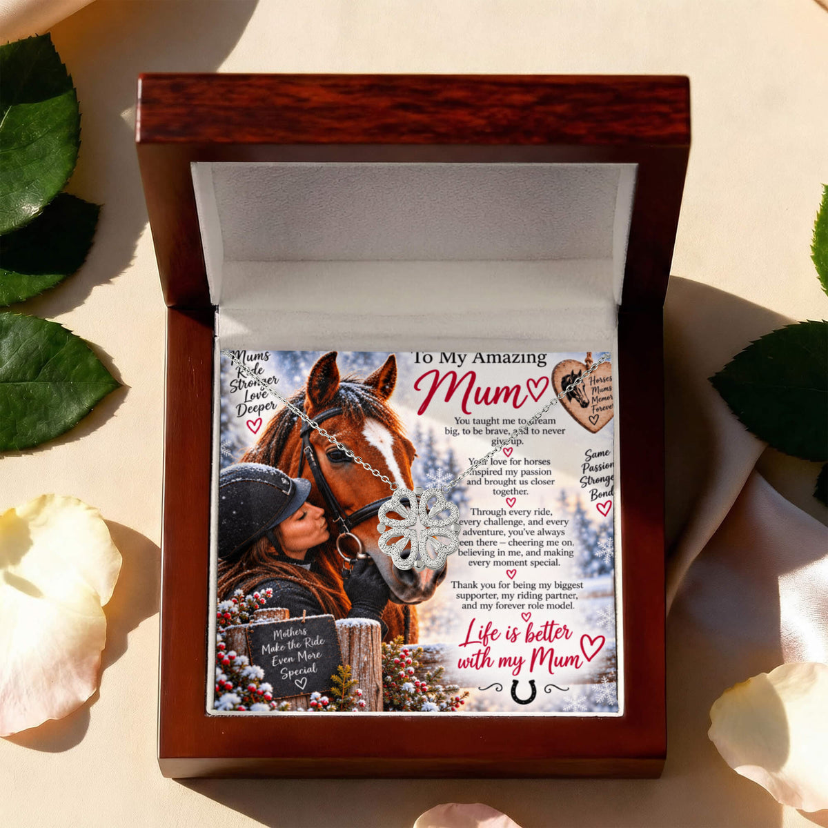 Horse Riding Mum Magnetic Hearts Necklace – Equestrian Gift for Horse-Loving Mum