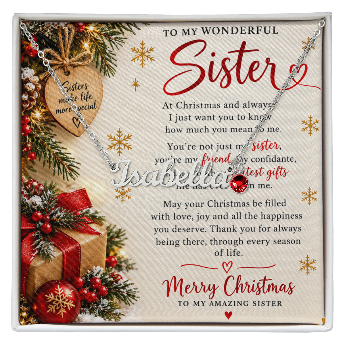Sister Gift Custom Name Necklace with Birthstone – Personalised Jewellery