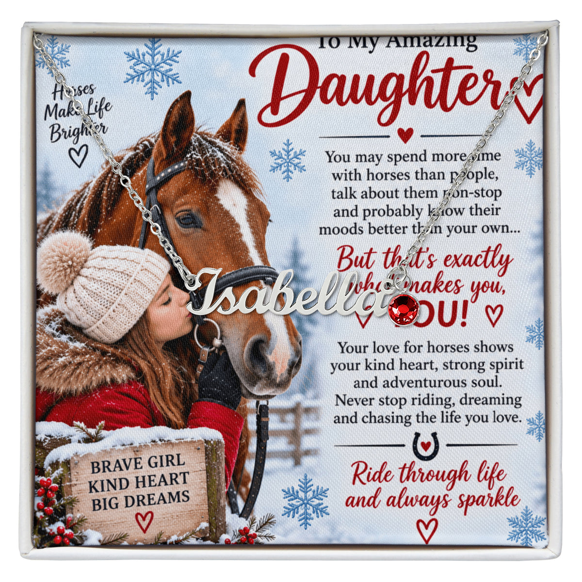 Horse Riding Daughter Custom Name Necklace with Birthstone – Personalised Equestrian Gift