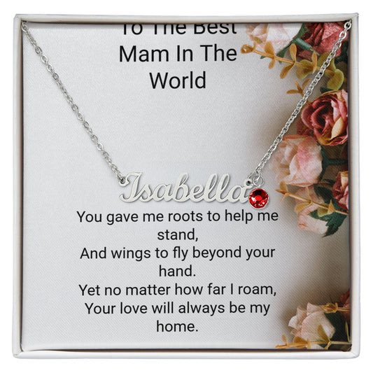 Personalised Mum Name Necklace with Birthstone & Message Card – Perfect Mother's Day Gift