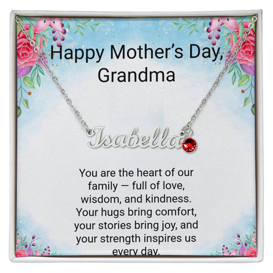 Personalised Grandma Name Necklace with Birthstone & Message Card | Mother's Day Gift