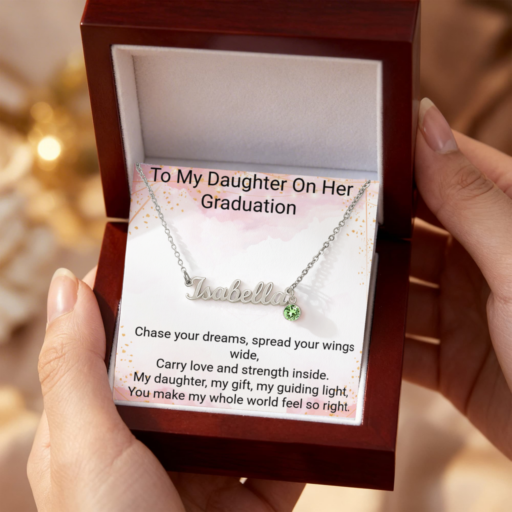 Personalized Graduation Necklace for Daughter – Custom Name & Birthstone Gift