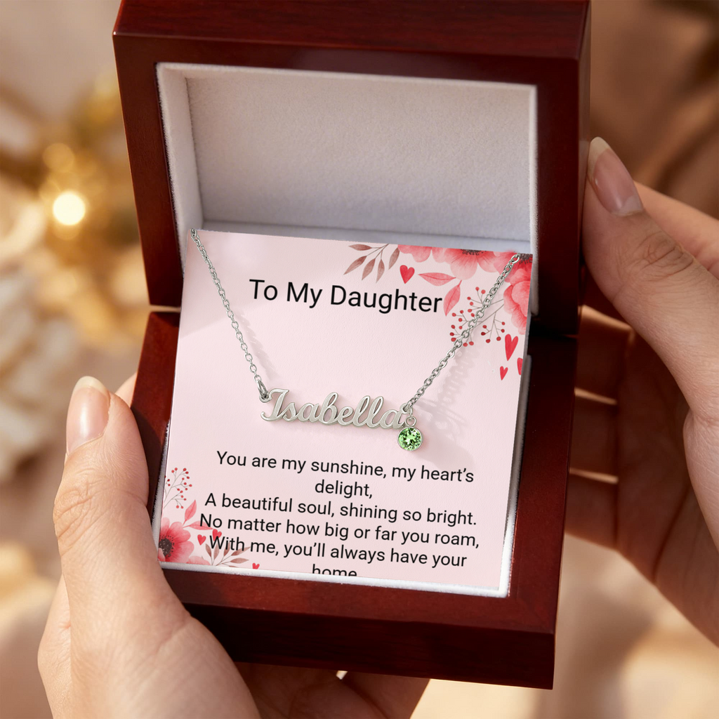 Daughter Birthday Gift Custom Name Necklace with Birthstone – Personalized Jewellery for Her