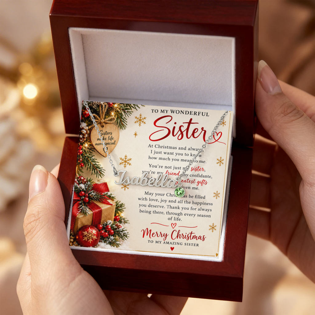 Sister Gift Custom Name Necklace with Birthstone – Personalised Jewellery