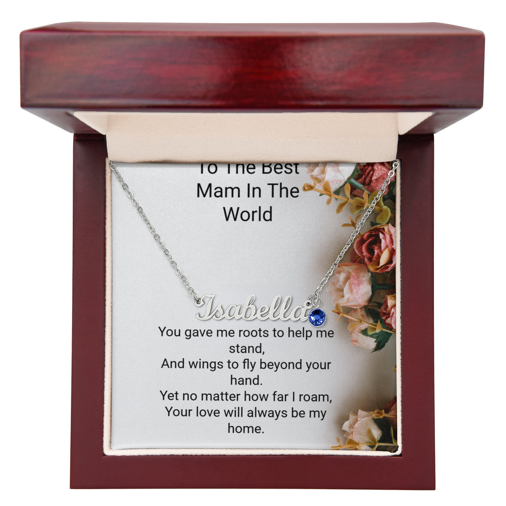 Personalised Mum Name Necklace with Birthstone & Message Card – Perfect Mother's Day Gift