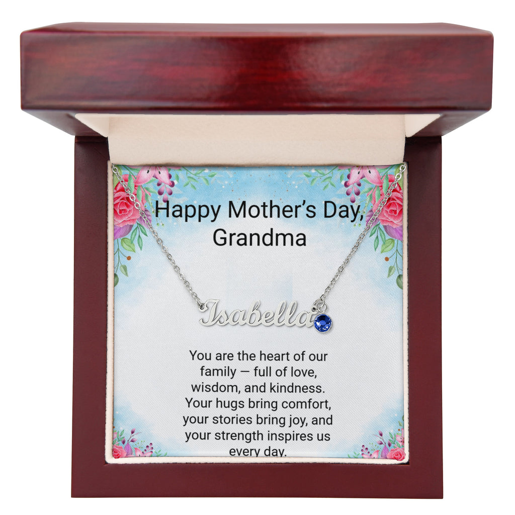 Personalised Grandma Name Necklace with Birthstone & Message Card | Mother's Day Gift