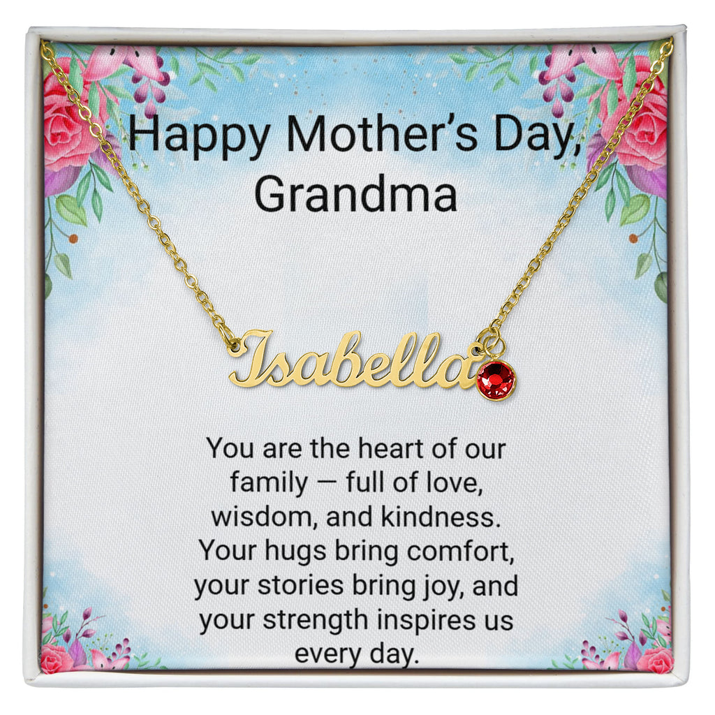 Personalised Grandma Name Necklace with Birthstone & Message Card | Mother's Day Gift