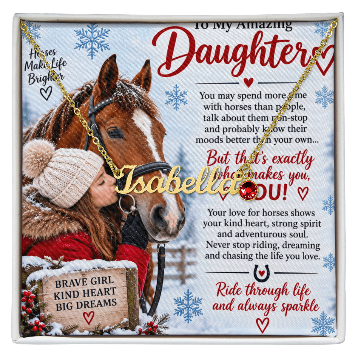 Horse Riding Daughter Custom Name Necklace with Birthstone – Personalised Equestrian Gift