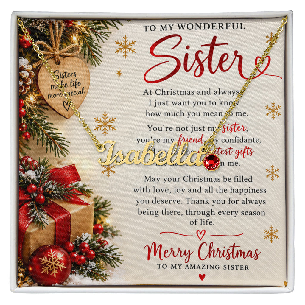 Sister Gift Custom Name Necklace with Birthstone – Personalised Jewellery