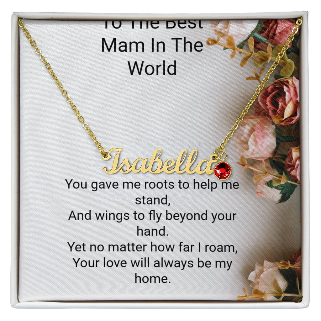 Personalised Mum Name Necklace with Birthstone & Message Card – Perfect Mother's Day Gift