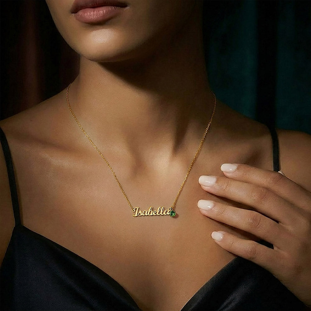 Custom Name Necklace with Birthstone | Personalised Jewellery for Wife Christmas Gift