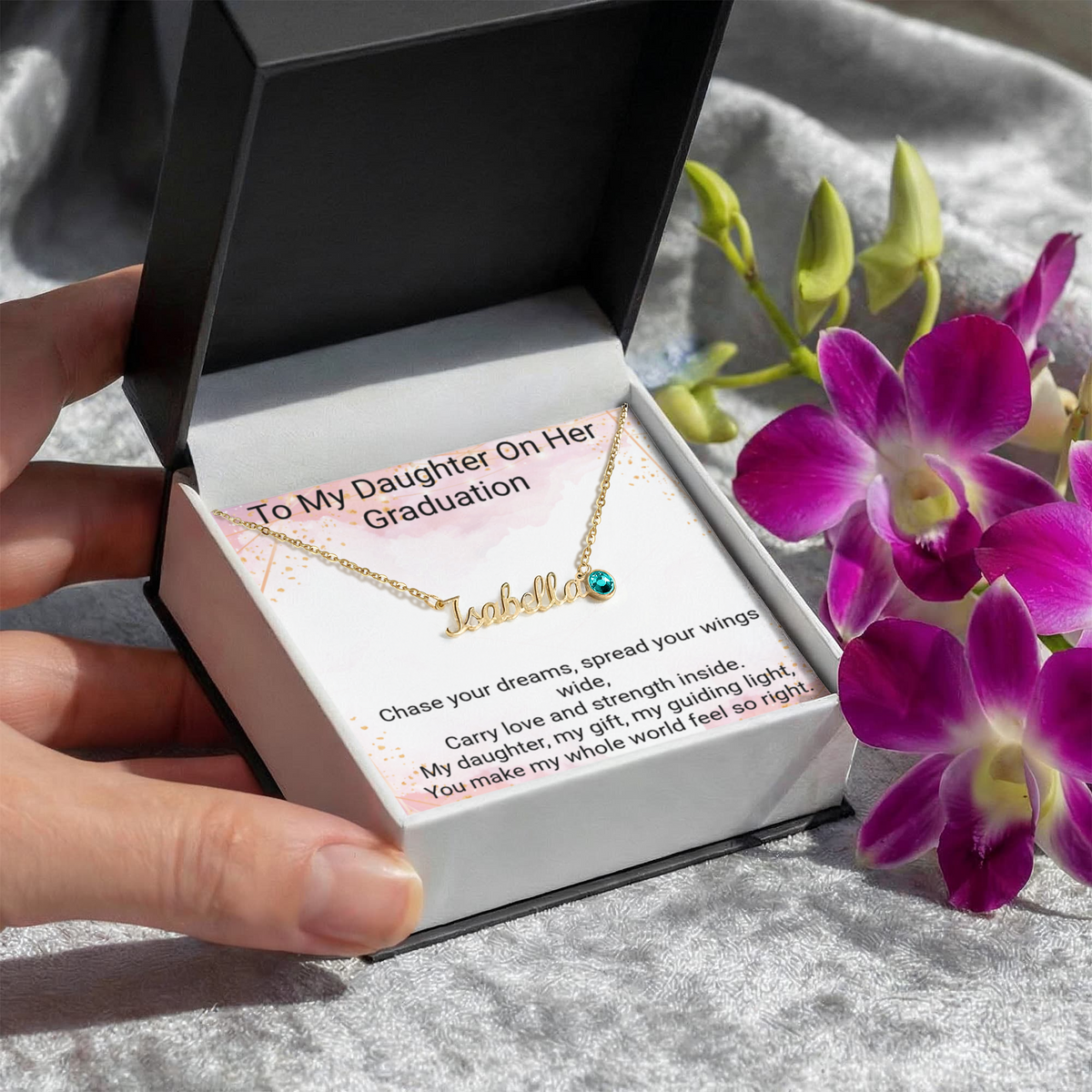 Personalized Graduation Necklace for Daughter – Custom Name & Birthstone Gift