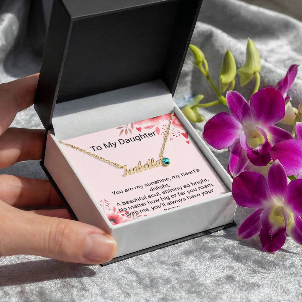 Daughter Birthday Gift Custom Name Necklace with Birthstone – Personalized Jewellery for Her