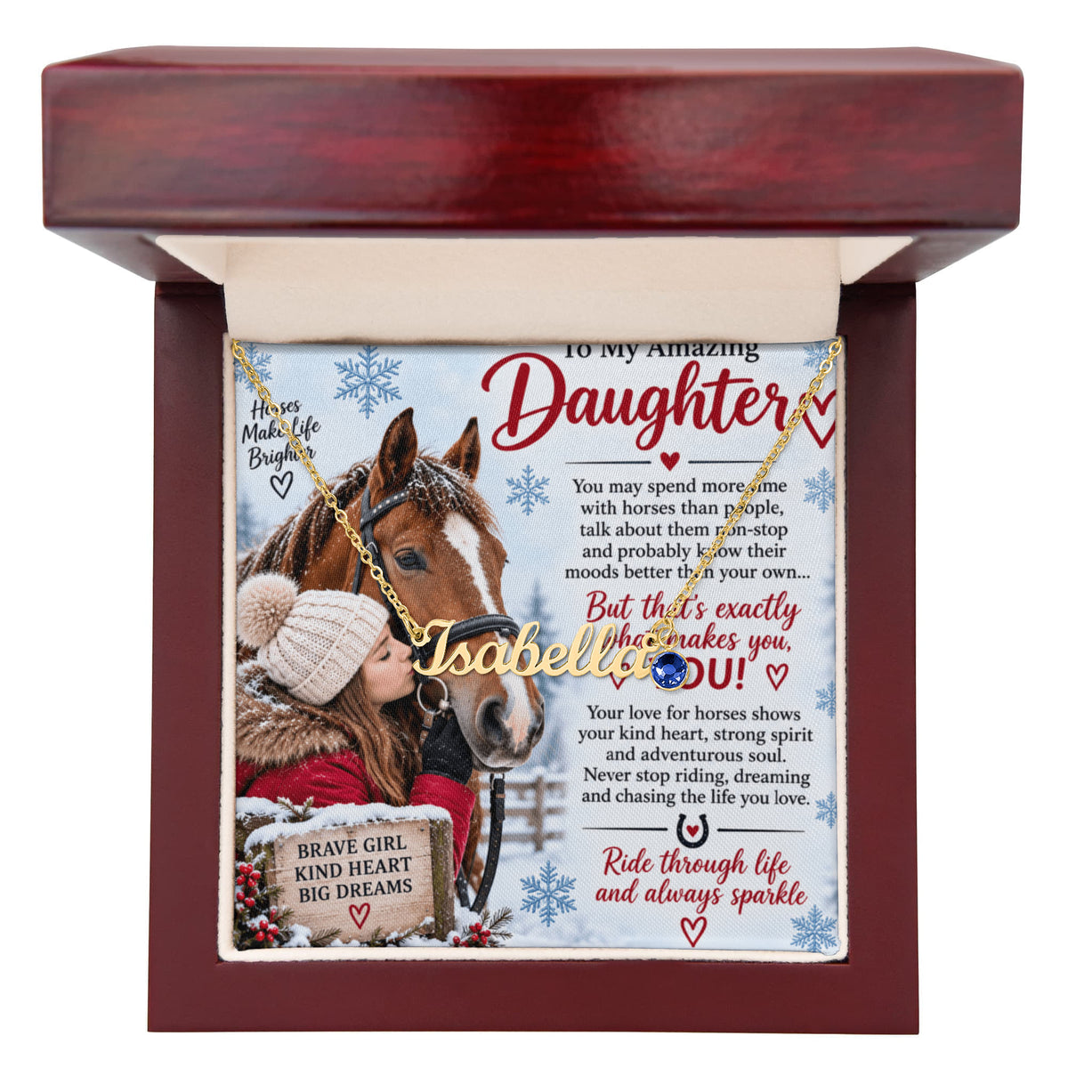 Horse Riding Daughter Custom Name Necklace with Birthstone – Personalised Equestrian Gift