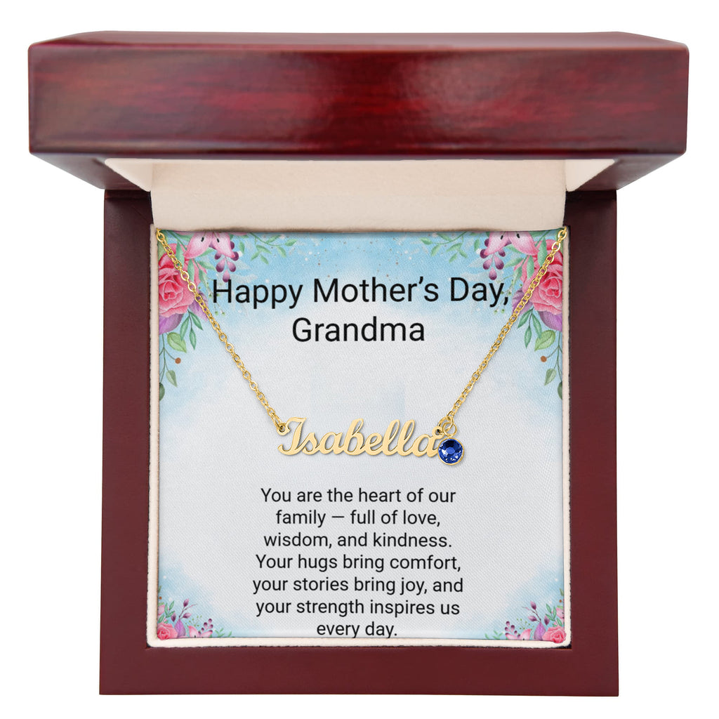 Personalised Grandma Name Necklace with Birthstone & Message Card | Mother's Day Gift