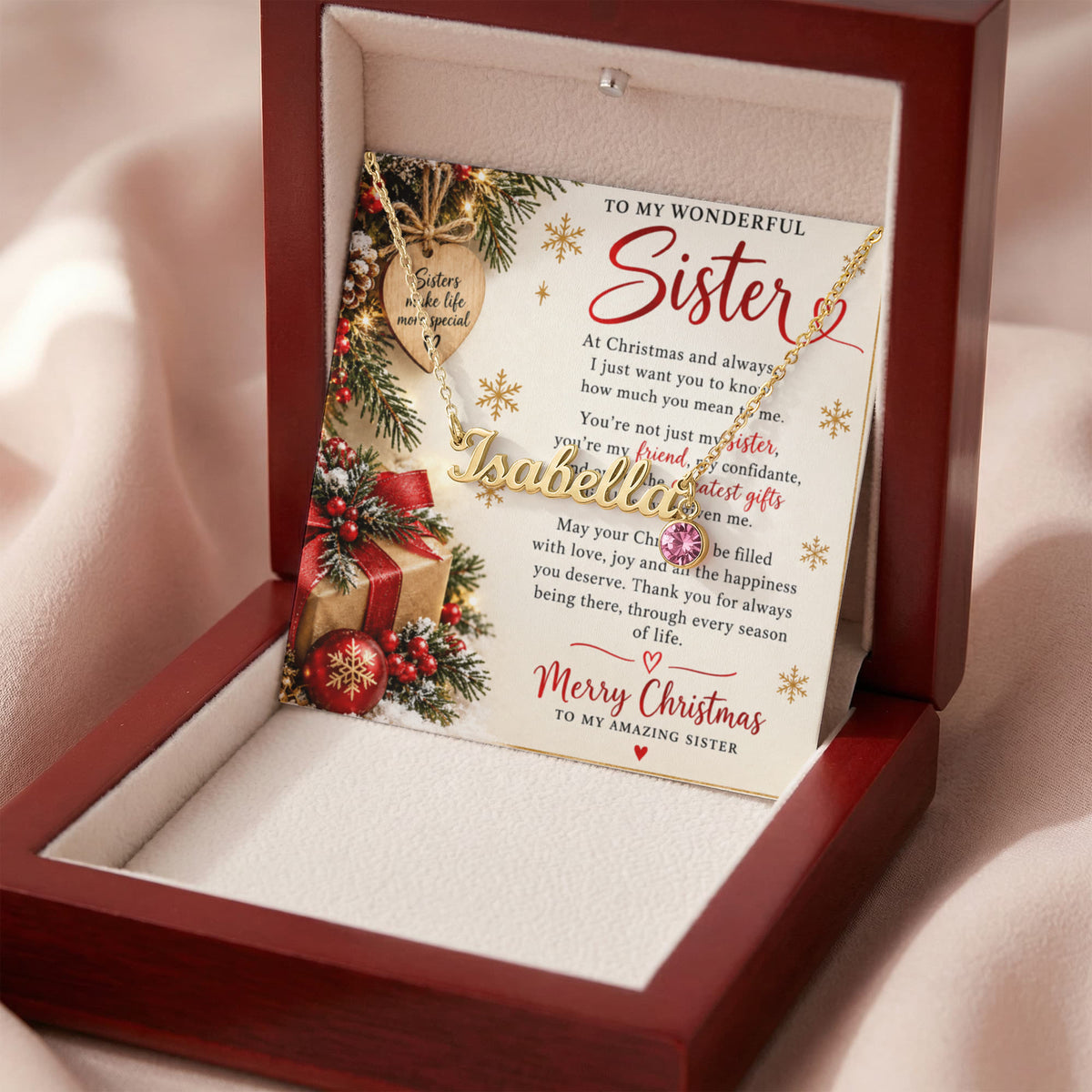 Sister Gift Custom Name Necklace with Birthstone – Personalised Jewellery