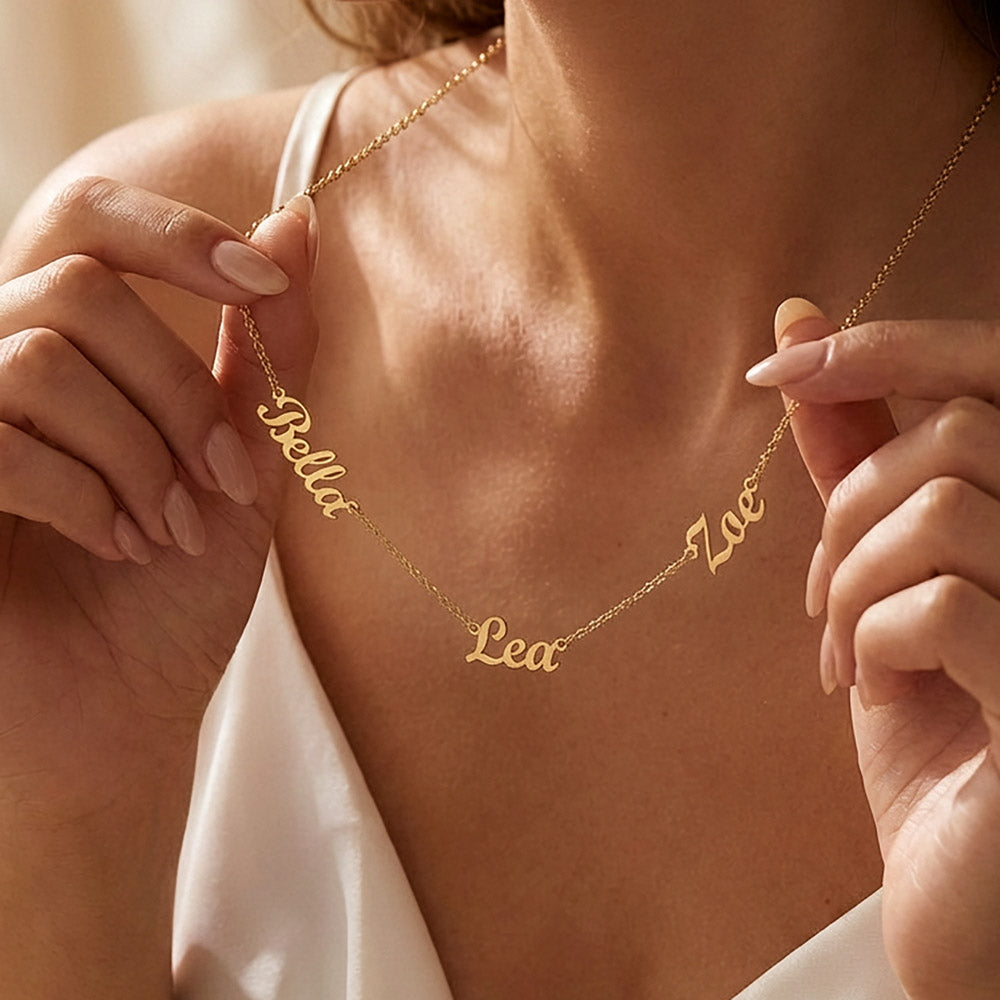 Memorial Name Necklace with Birthstone – Custom Non-Message Card Jewelry with Parents Names