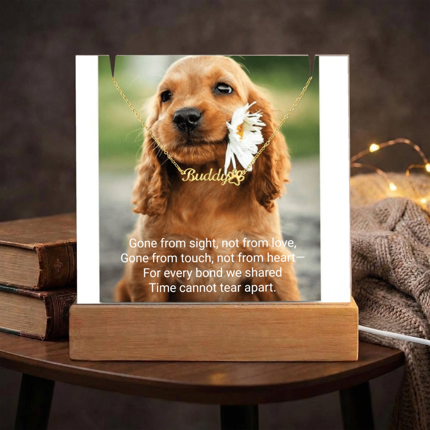 Pet Memorial Name Necklace with Paw – Personalized Keepsake Jewelry for Dog Lover LED Acrylic