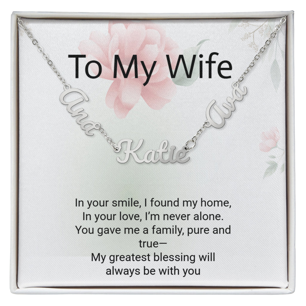 Personalised Wife Name Necklace with 2 Children's Names – Mother's Day Gift