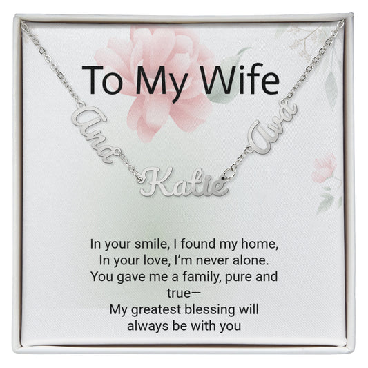Personalised Wife Name Necklace with 2 Children's Names – Mother's Day Gift