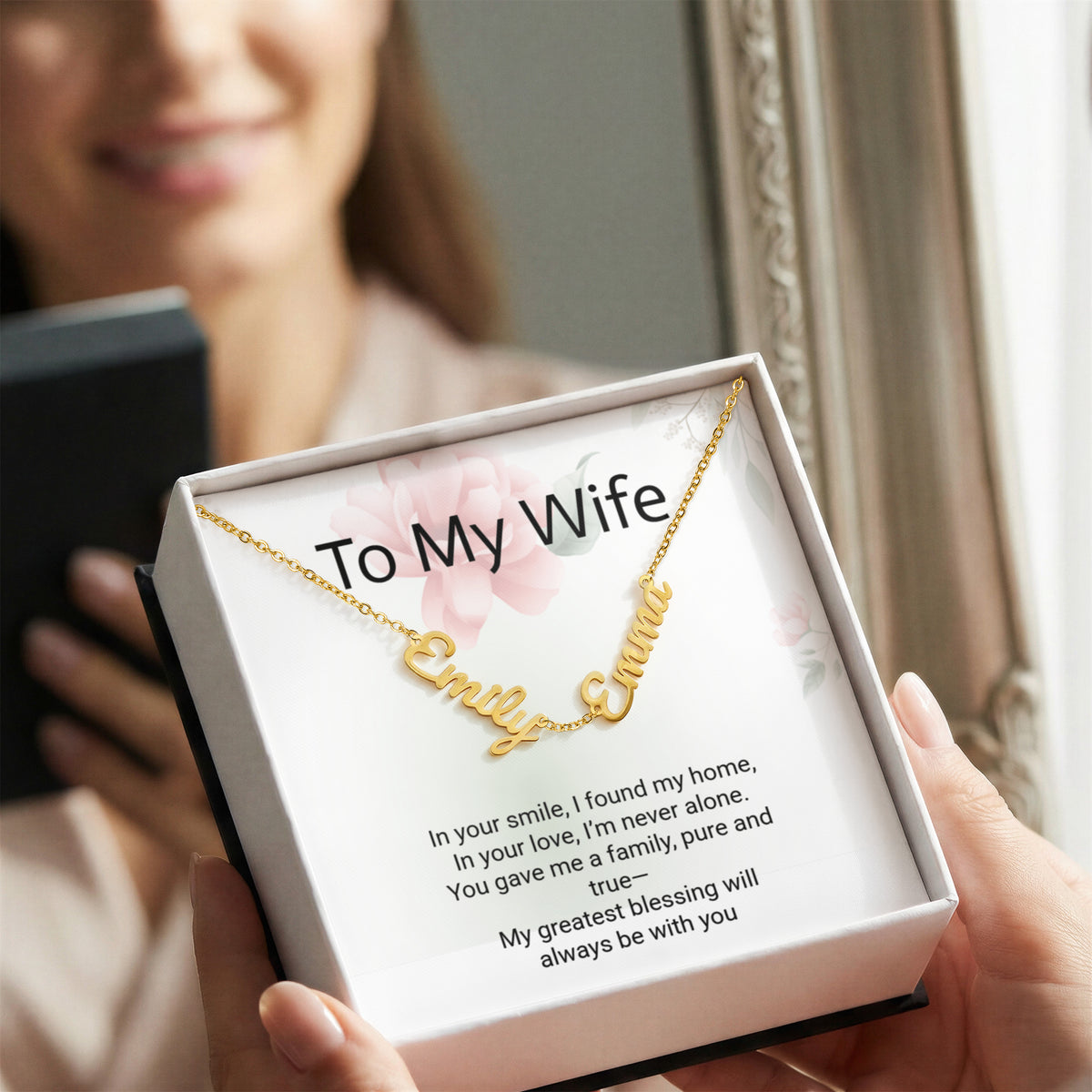 Personalised Wife Name Necklace with 2 Children's Names – Mother's Day Gift