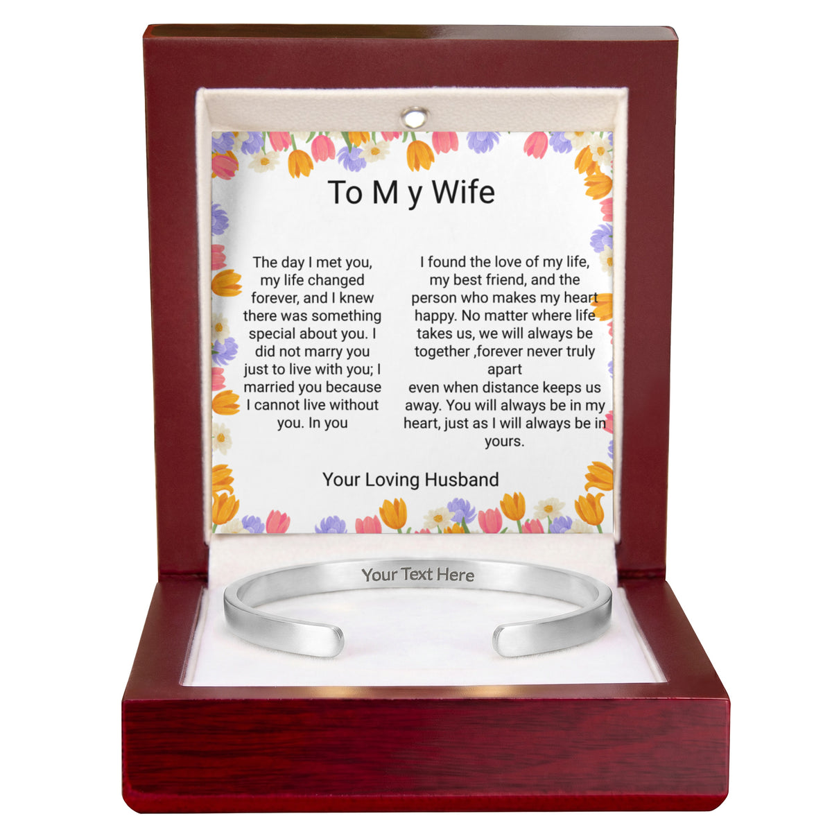 Wife Gift Engraved Cuff Bracelet – Loving Message on Both Sides