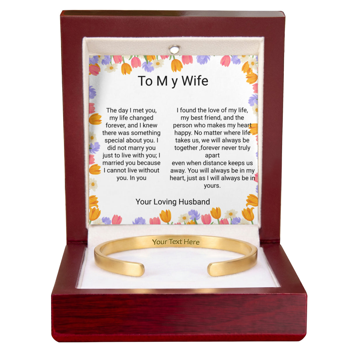 Wife Gift Engraved Cuff Bracelet – Loving Message on Both Sides