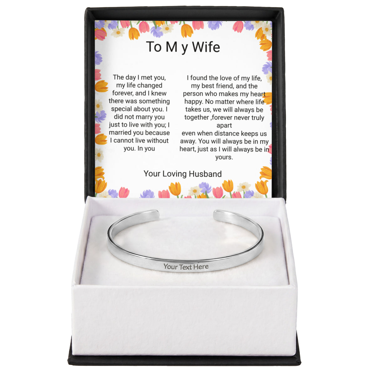 Wife Gift Engraved Cuff Bracelet – Loving Message on Both Sides