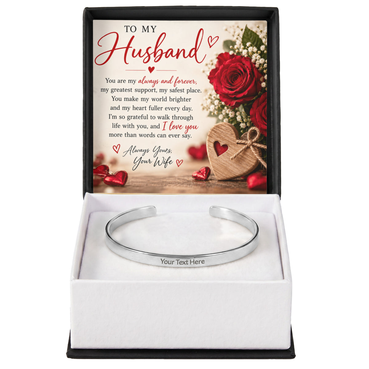 Personalised Engraved Cuff Bracelet for Husband – Custom Messages on Both Sides