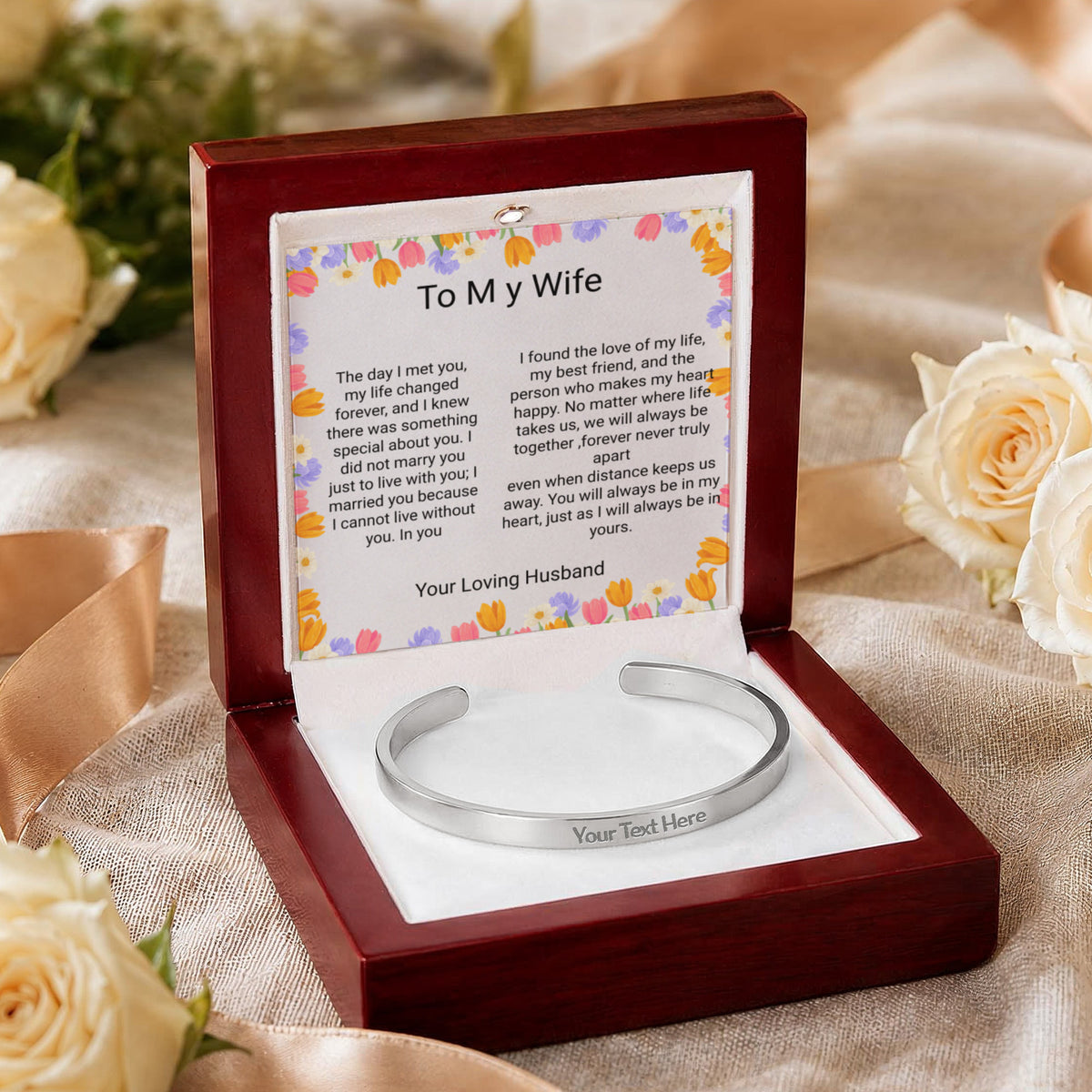 Wife Gift Engraved Cuff Bracelet – Loving Message on Both Sides