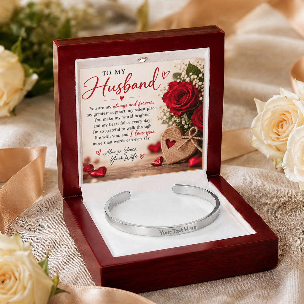 Personalised Engraved Cuff Bracelet for Husband – Custom Messages on Both Sides