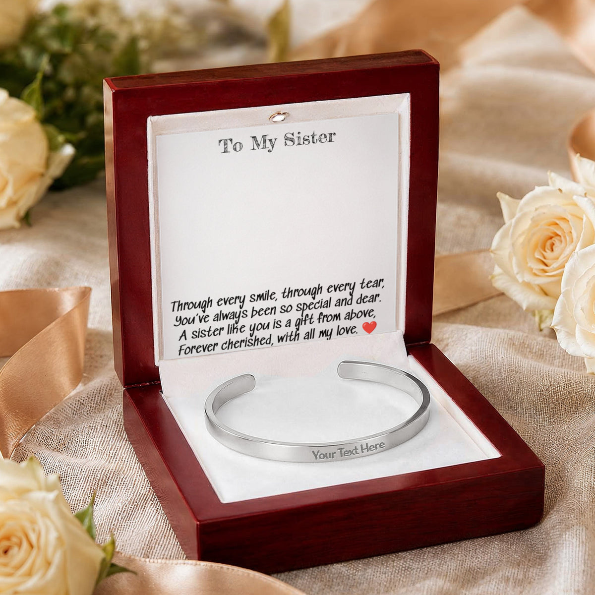To My Sister A Engraved  Cuff Braclet