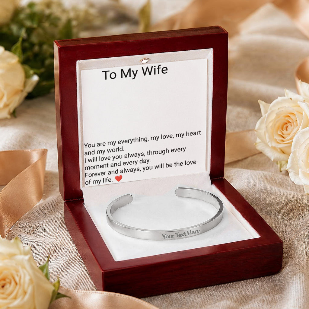 Wife Engraved Cuff Bracelet – Personalised Love Gift for Her