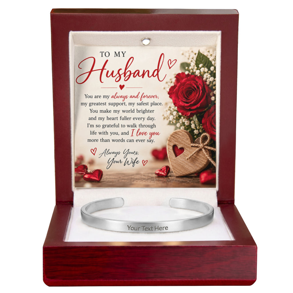 Personalised Engraved Cuff Bracelet for Husband – Custom Messages on Both Sides
