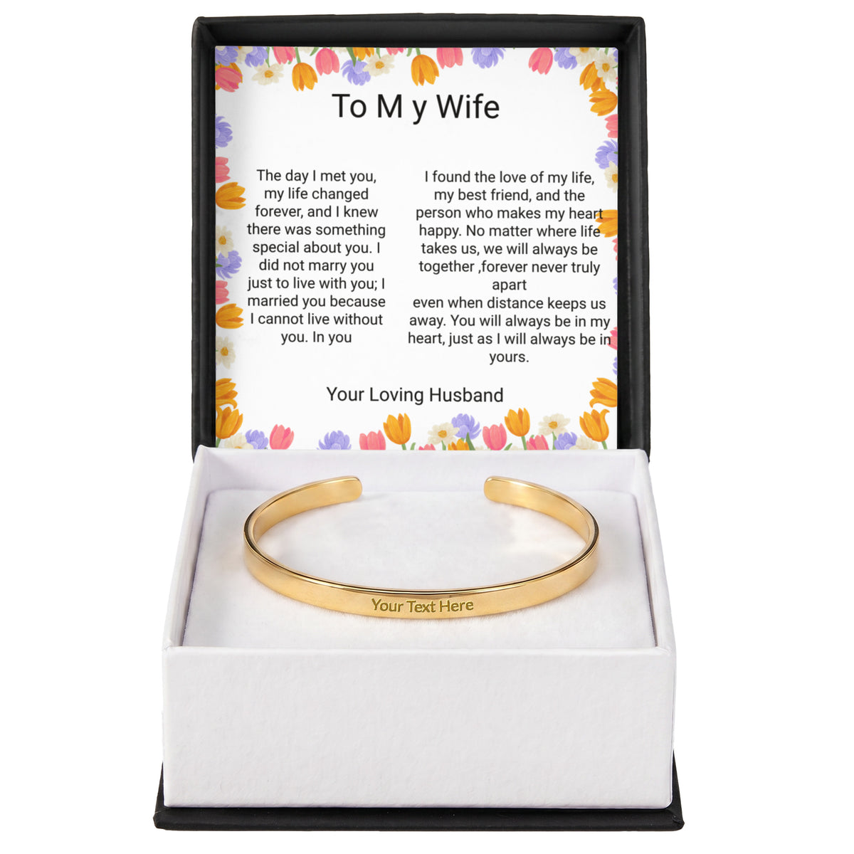 Wife Gift Engraved Cuff Bracelet – Loving Message on Both Sides