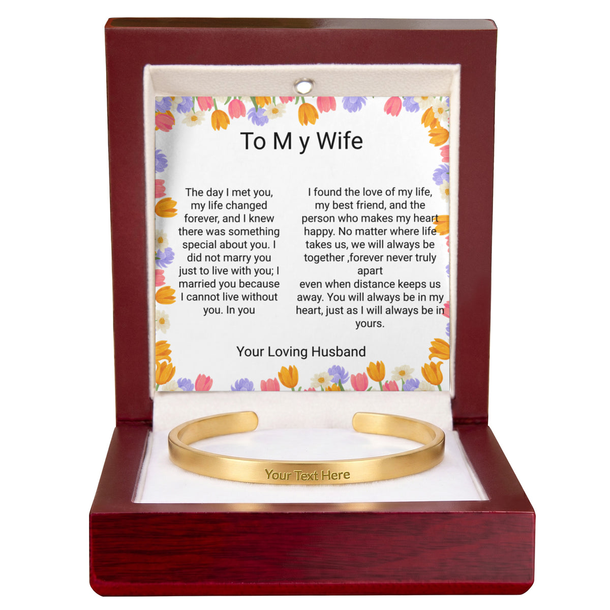 Wife Gift Engraved Cuff Bracelet – Loving Message on Both Sides