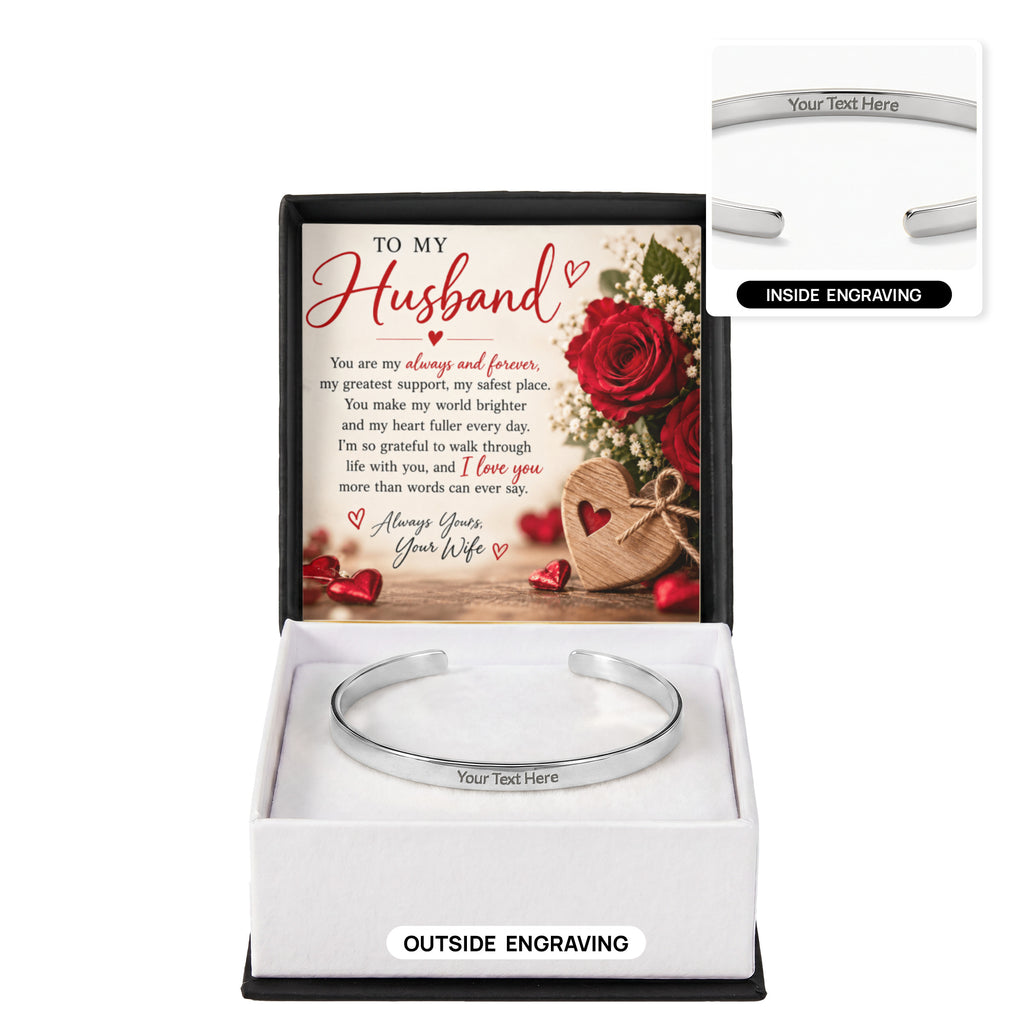 Personalised Engraved Cuff Bracelet for Husband – Custom Messages on Both Sides