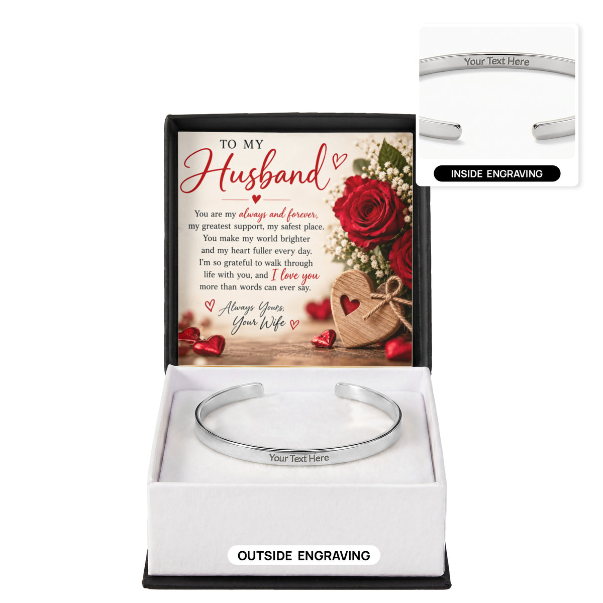 Personalised Engraved Cuff Bracelet for Husband – Custom Messages on Both Sides