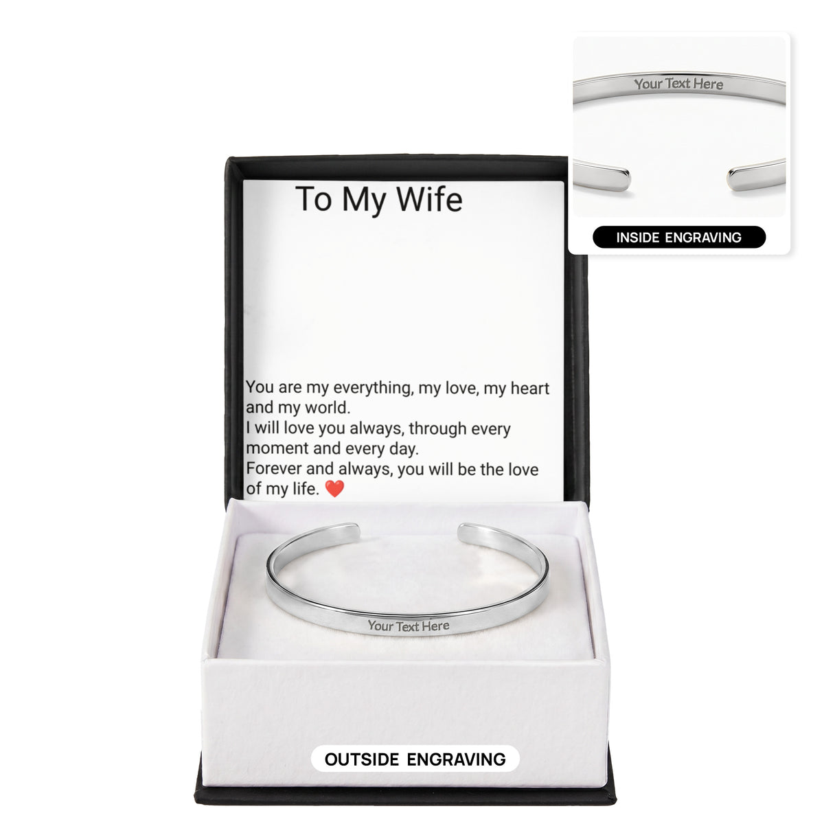 Wife Engraved Cuff Bracelet – Personalised Love Gift for Her