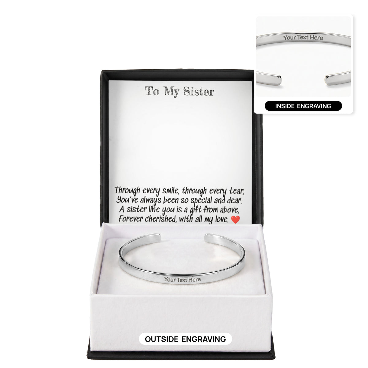 To My Sister A Engraved  Cuff Braclet