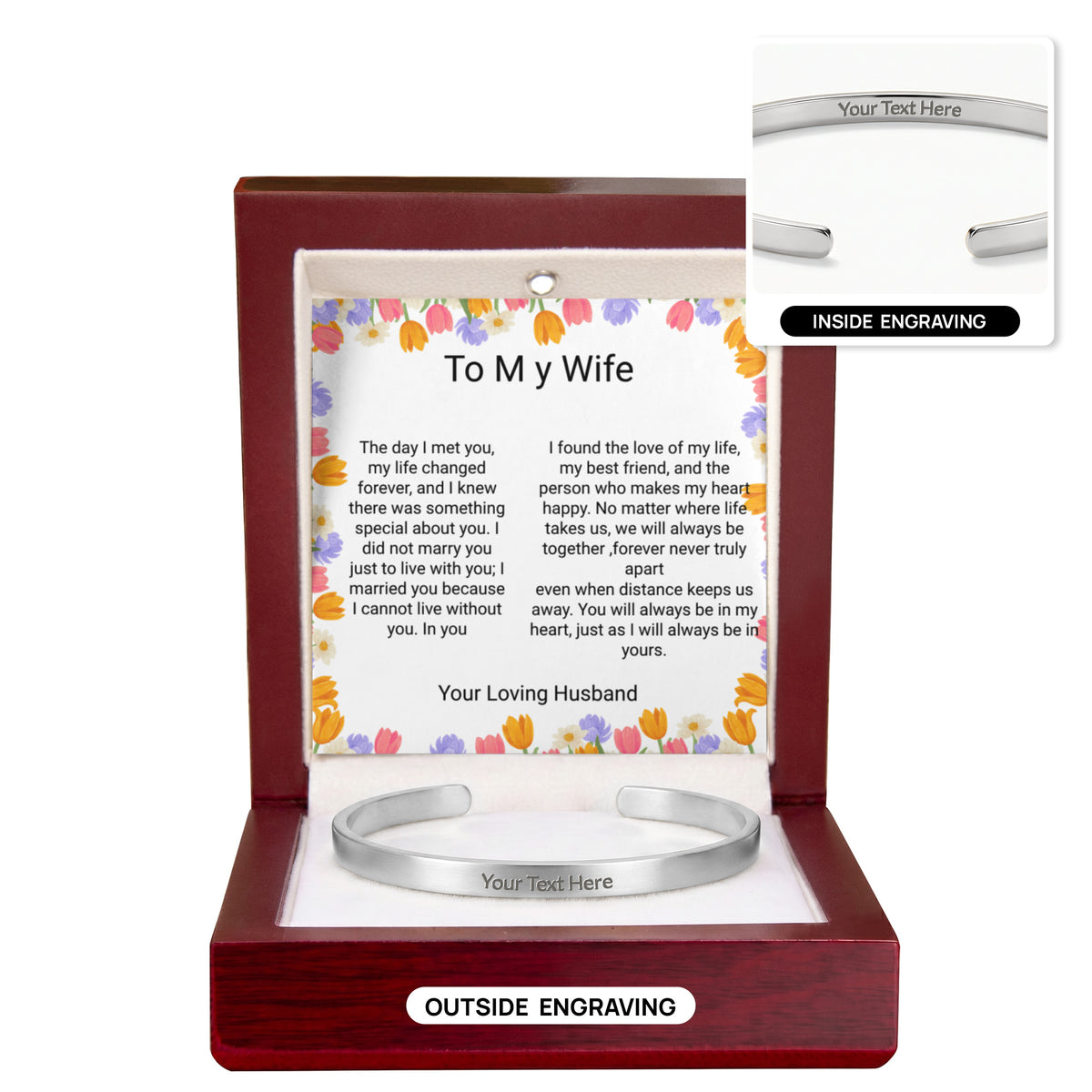 Wife Gift Engraved Cuff Bracelet – Loving Message on Both Sides